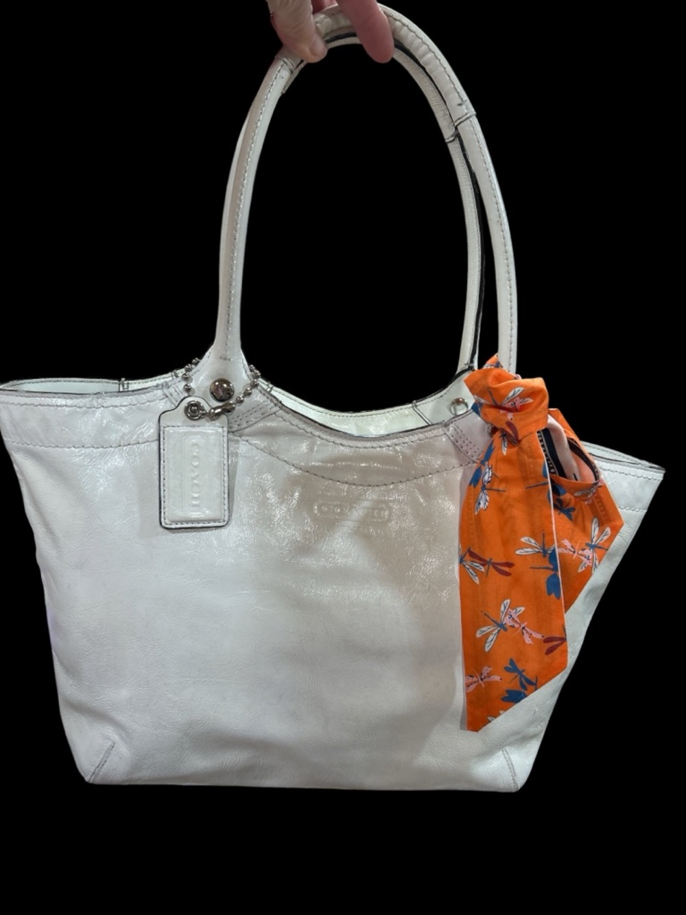 LOW START Coach White Bleeker Shoulder Bag. Callout has been painted